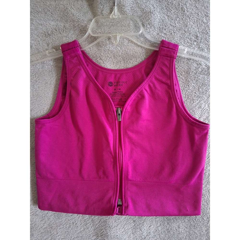 Prairie Wear HuggerPRIMA Bra M Pink Zip Front Compression Post Surgery Athletic